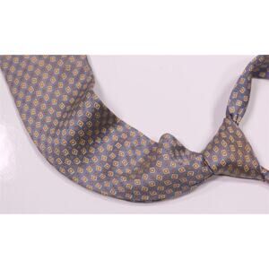 Paul Stuart Made in Japan Blue/Gold Geometric Print Silk Handmade Necktie Tie